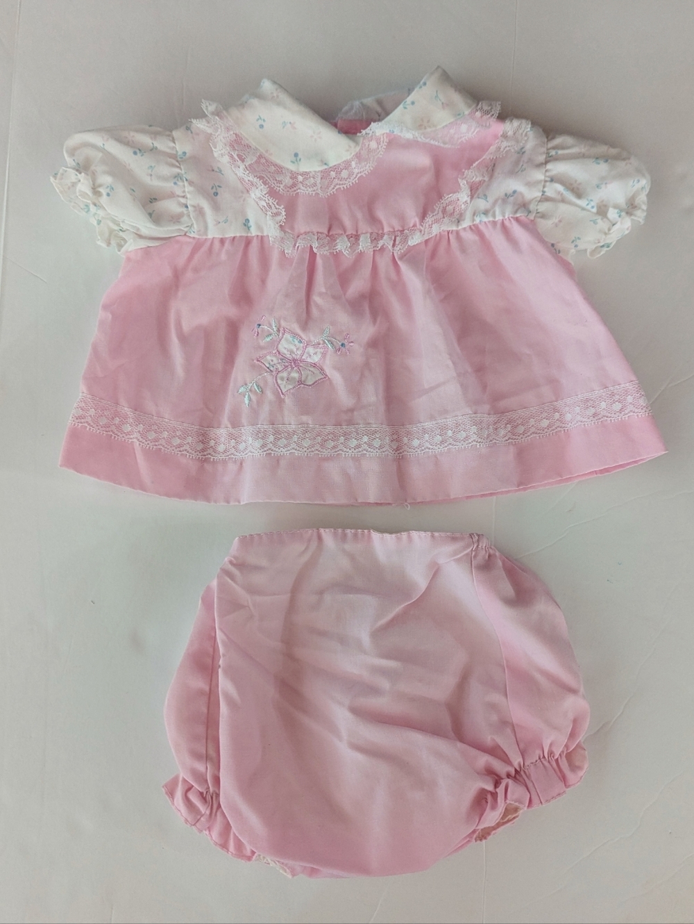 Vtg 90s Cradle Togs Baby 0-6m Pink Embroidered Dress Outfit